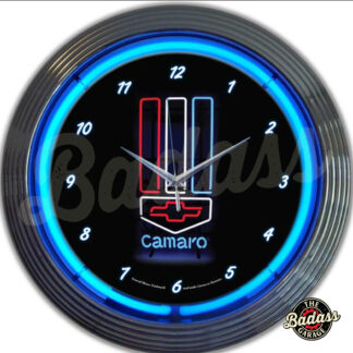 Gm Camaro Red, White & Blue Neon Clock