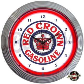 Red Crown Gasoline Neon Clock