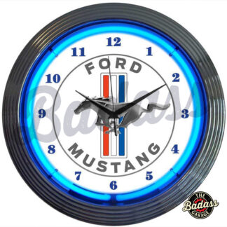 Ford Mustang Blue Neon Clock