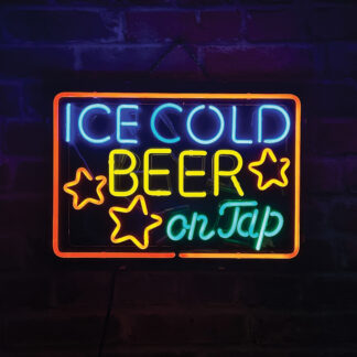 Ice Cold Beer On Tap Neon Sign – 20" Wide with Gloss Black Backplane