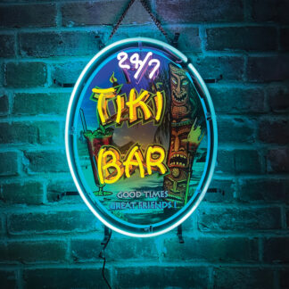 Tiki Bar 24/7 Neon Sign – 20" Tall with Printed Gloss Backplane