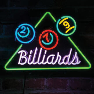 Billiards Neon Sign – 20" Wide with High Gloss Black Backplane