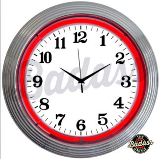 Chrome Red Standard Neon Clock
