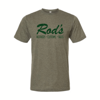 Rod's Hotrods  Distressed Word Logo T-Shirt - Heather Army Green $30