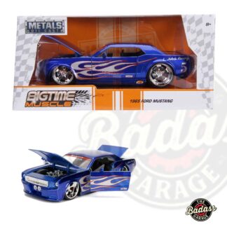 Jada 1/24 Scale "BIGTIME Muscle" 1965 Ford Mustang GT - Metallic Blue Firestone Flames Diecast Metal Collectible Model Car