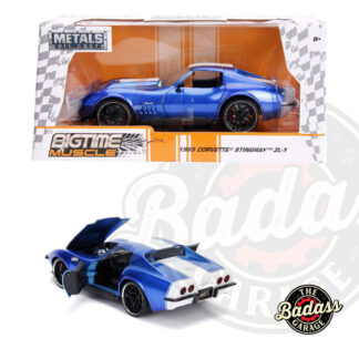 Jada 1/24 Scale "BIGTIME Muscle" 1969 Corvette Stingray - Metallic Candy Blue White Stripe Diecast Metal Collectible Model Car