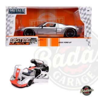 Jada 1/24 Scale "BIGTIME Muscle" 2005 Ford GT - Silver With Orange Diecast Metal Collectible Model Car