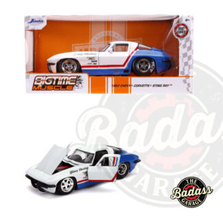 Jada 1/24 Scale "BIGTIME Muscle" 1963 Chevy Racing Corvette - Blue and White Diecast Metal Collectible Model Car