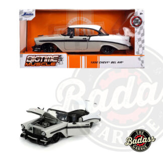 Jada 1/24 Scale "BIGTIME Muscle" 1956 Chevy Bel Air - Grey and White Diecast Metal Collectible Model Car