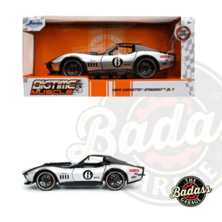 Jada 1/24 Scale "BIGTIME Muscle" 1969 Corvette Stingray ZL1 Racing - Silver and Black Diecast Metal Collectible Model Car