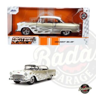Jada 1/24 Scale "BIGTIME Muscle" 1955 Chevy Bel Air - 2 Door White Flames Diecast Metal Collectible Model Car