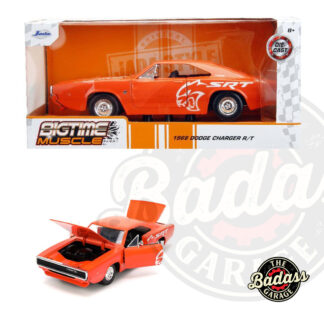 Jada 1/24 Scale "BIGTIME Muscle" 1968 Dodge Charger - Orange and White Stripes Diecast Metal Collectible Model Car