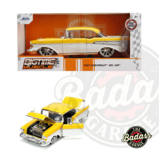 Jada 1/24 Scale "BIGTIME Muscle" 1957 Chevy Bel Air - Glossy Yellow and White Diecast Metal Collectible Model Car