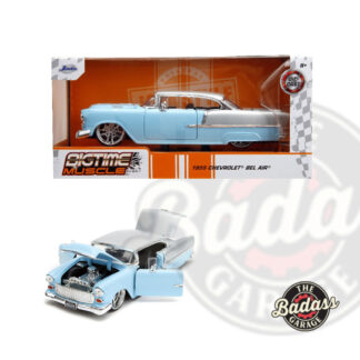 Jada 1/24 Scale "BIGTIME Muscle" 1955 Chevy Bel Air - Powder Blue and Metallic Silver Bad Guys Diecast Metal Collectible Model Car