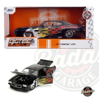 Jada 1/24 Scale "BIGTIME Muscle" 1971 Pontiac GTO- Gloss Black With Flames Diecast Metal Collectible Model Car