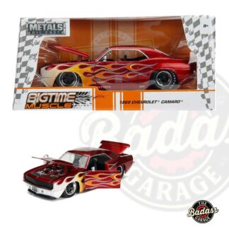 Jada 1/24 Scale "BIGTIME Muscle" 1969 Chevy Camaro - Red with Gradient Firestone Flames Diecast Metal Collectible Model Car