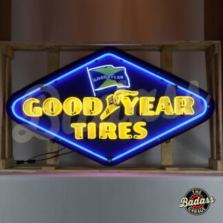 Goodyear Tires Diamond Neon Sign in Shaped Steel Can
