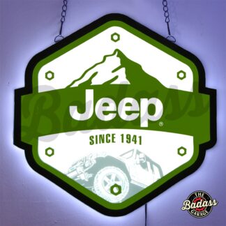 Jeep Since 1941 16" Slim LED Lighted Hanging Wall Sign - Green and White with Mountains