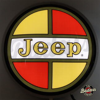 Jeep Retro Theme 15 Inch Round Backlit Domed LED Sign -Yellow and Red