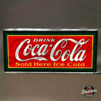 Coca-cola Sold Here Drink Ice Cold 25" Slim LED Lighted Hanging Wall Sign - Red with White Script