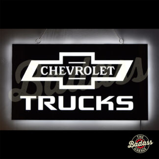 Chevrolet Trucks Bowtie Logo 21" Slim LED Lighted Hanging Wall Sign - Black with White