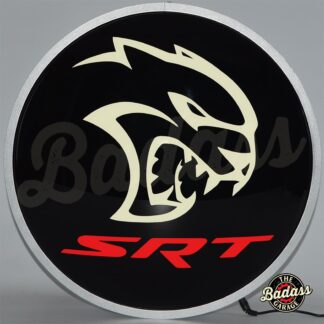 Dodge Hellcat Srt 15 Inch Round Backlit Domed LED Sign - Black with White and Red