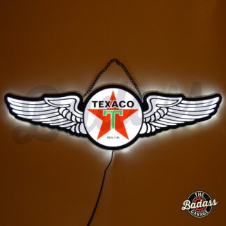 Texaco Wings 31" Contour Shape Slim LED Lighted Hanging Wall Sign - White with Red Star Logo