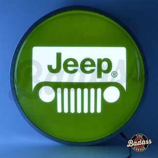 Jeep Green 15 Inch Round Backlit Domed LED Sign - Green with White Grill Logo