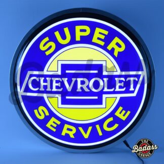 Super Chevrolet Service 15 Inch Round Backlit Domed LED Sign - Blue Bowtie Logo