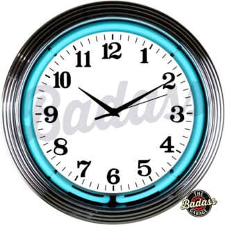 Chrome Teal Standard Neon Clock
